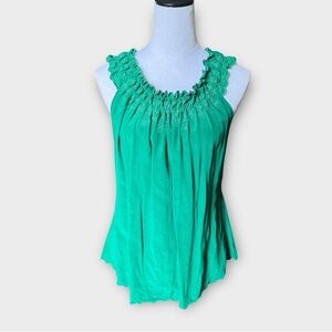 TAHARI Emerald Green Silk Sleeveless Blouse Embroidered Neckline Womens Small